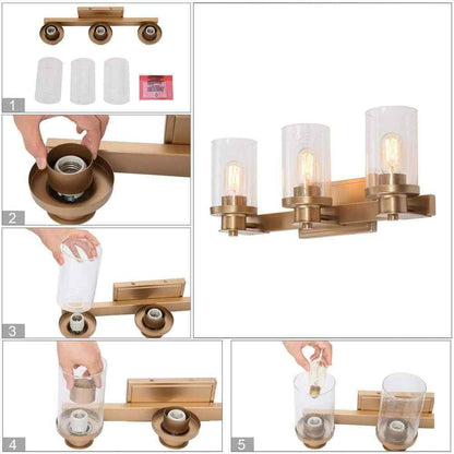 LNC Modern Industrial 3-Light Dark Gold Bathroom Vanity Light