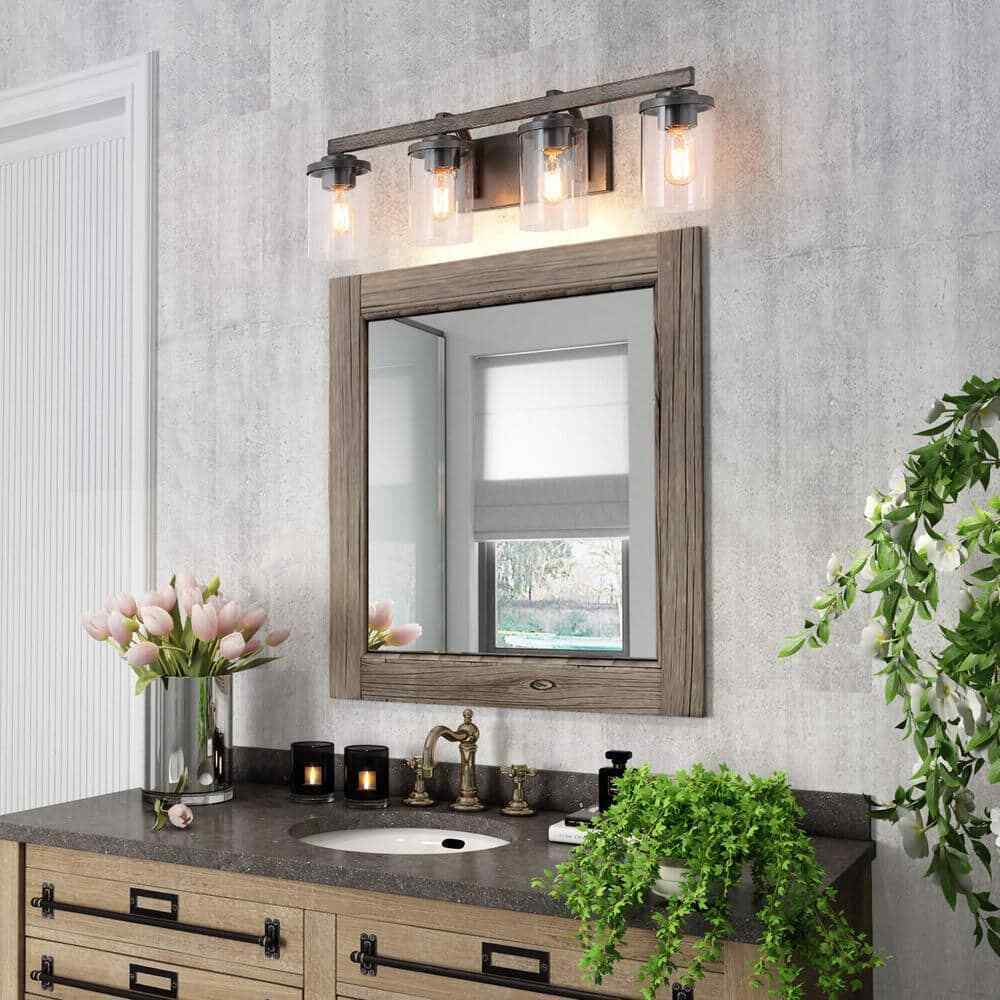 LNC Birdwood 28 in. 4-Light Rust Gray Industrial Bathroom Vanity Light