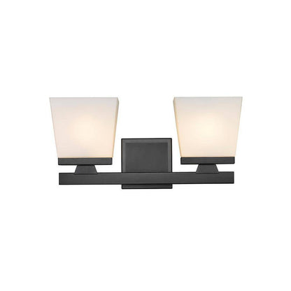 Astor 16 in. 2-Light Matte Black Vanity Light Etched Opal Glass Shades