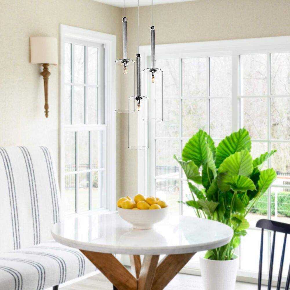 LamQee 1-Light Clear Cylinder Pendant Light with Glass Shade 06FTL0239CBK
