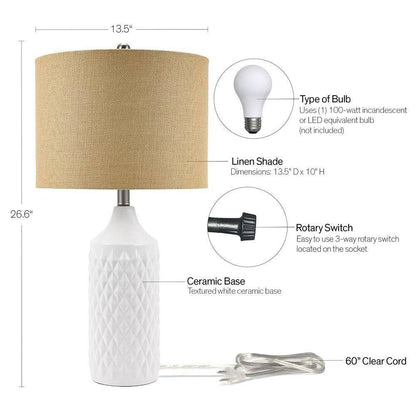 Unbranded 26.5 in. White Ceramic Table Lamp with Linen Shade 19970-001