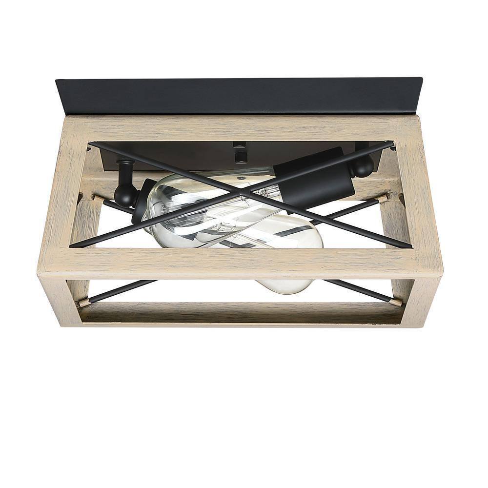 Hukoro Mousse 12 in. W 2-Light Flush Mount w/ Matte Black Finish and Oak Accents