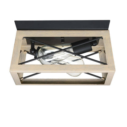 Hukoro Mousse 12 in. W 2-Light Flush Mount w/ Matte Black Finish and Oak Accents