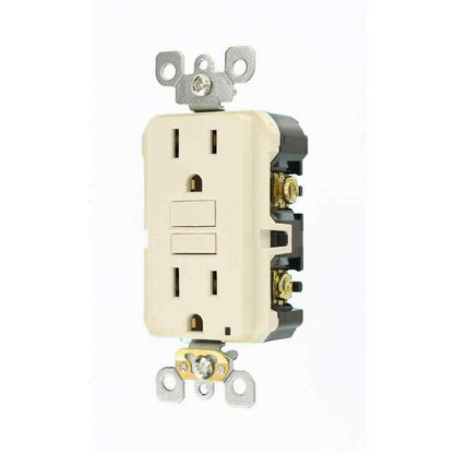 Leviton 15 Amp Self-Test SmartlockPro Slim Duplex GFCI Outlet Light Almond