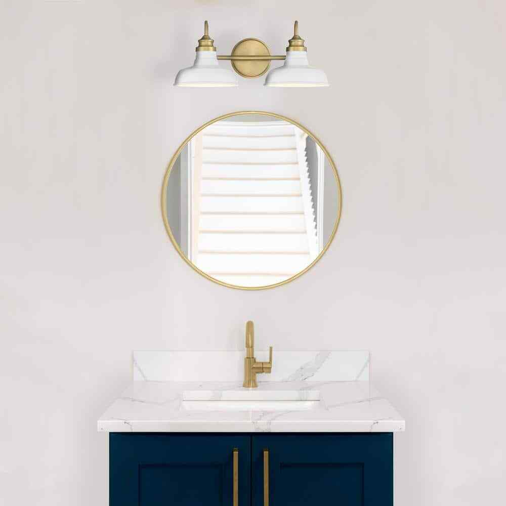 Hampton Bay Elmcroft Brushed Gold Farmhouse Bath Vanity Light w/ Metal Shades