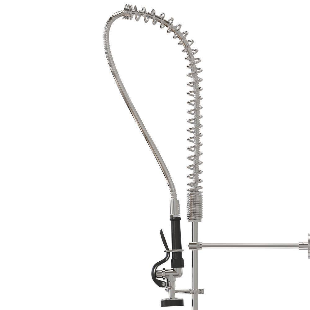 HOMLUX Commercial 2-Handle Wall Mount Pull-Down Sprayer Kitchen Faucet in Chrome