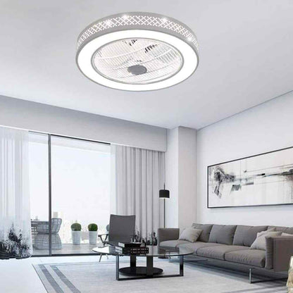 OUKANING  Integrated LED Indoor White Smart Enclosed Ceiling Fan w/ Remote