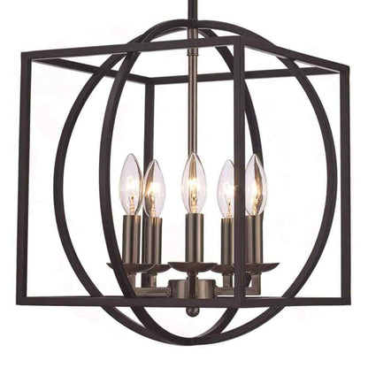 Bel Air Lighting Arzio Brushed Black Caged Chandelier Light w/ Metal Shade