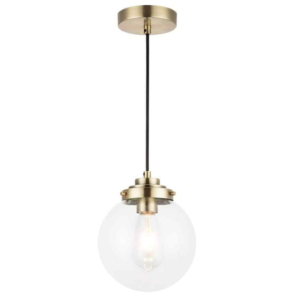 Merra 1-Light Brass Spherical Pendant Light with Globe Glass Shade