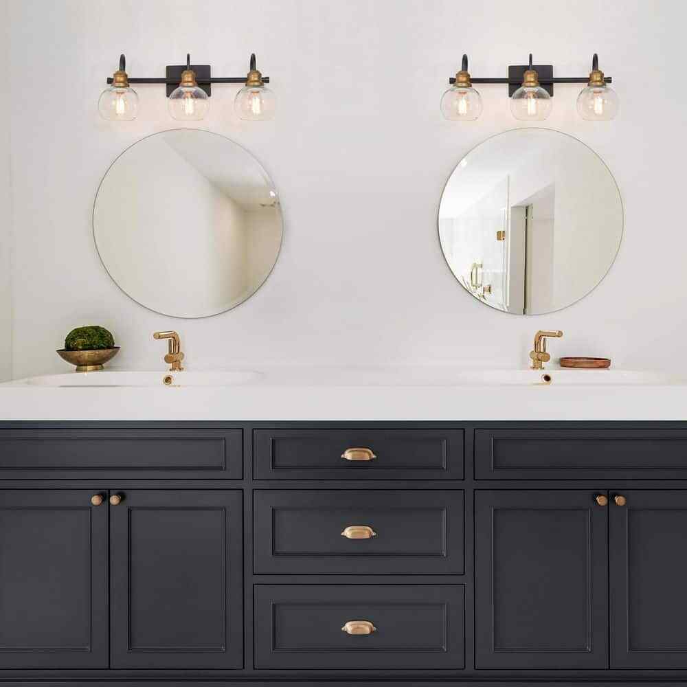 LNC 22 in. 3-Light Modern Aged Brass and Black Bathroom Vanity Light