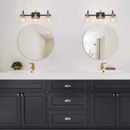 LNC 22 in. 3-Light Modern Aged Brass and Black Bathroom Vanity Light