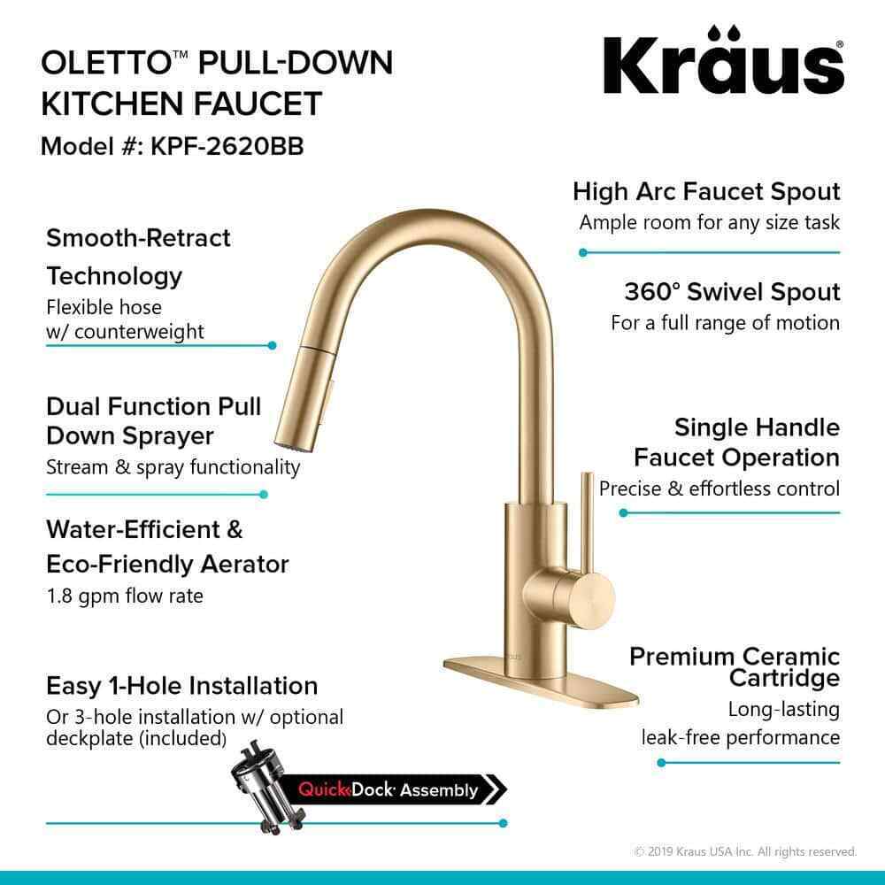 KRAUS Oletto Single-Handle Pull-Down Kitchen Faucet w/ Dual-Function Sprayer