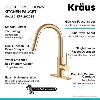KRAUS Oletto Single-Handle Pull-Down Kitchen Faucet w/ Dual-Function Sprayer