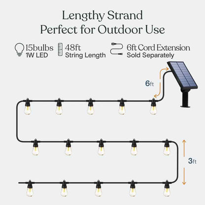 Brightech 15-Light 48 ft. Solar Edison Bulb Ambience Pro LED String Light 3000k