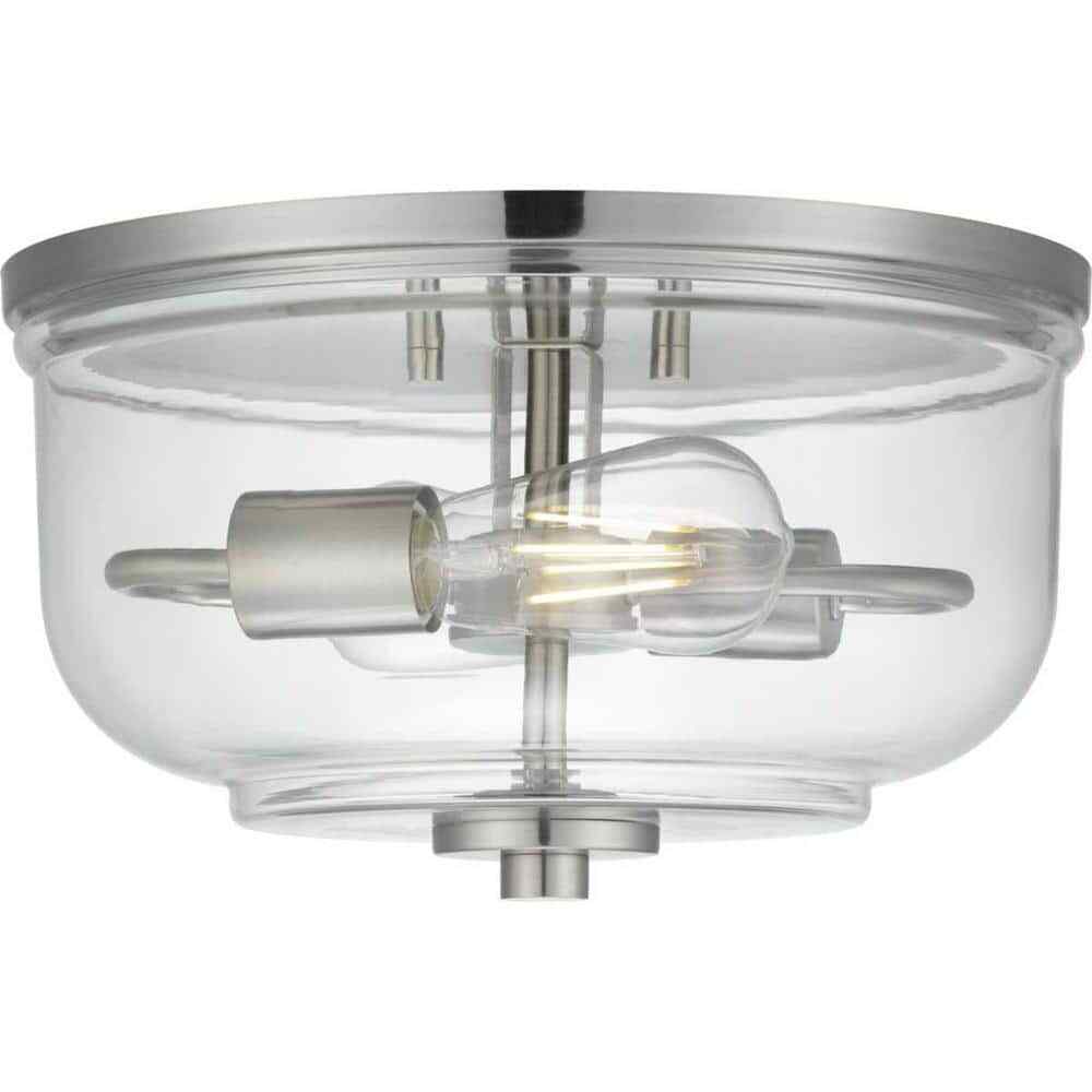 Home Decorators Knollwood 12 in. 2-Light Brushed Nickel Industrial Ceiling Light
