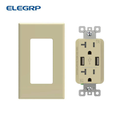 ELEGRP 3.6 Amp USB Dual Type A In-Wall Charger w/ 20 Amp Duplex Ivory 2-Pack