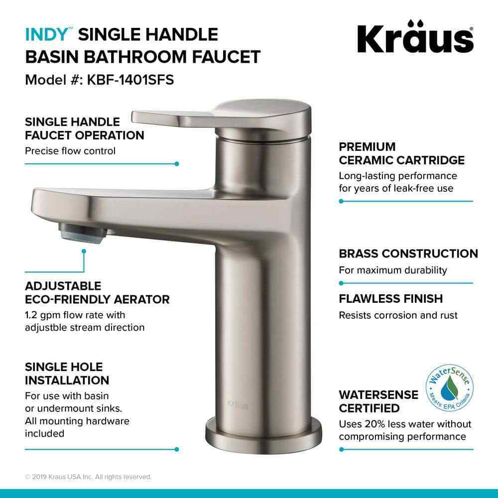 KRAUS Indy Single Hole Single-Handle Basin Bathroom Faucet in