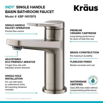 KRAUS Indy Single Hole Single-Handle Basin Bathroom Faucet in