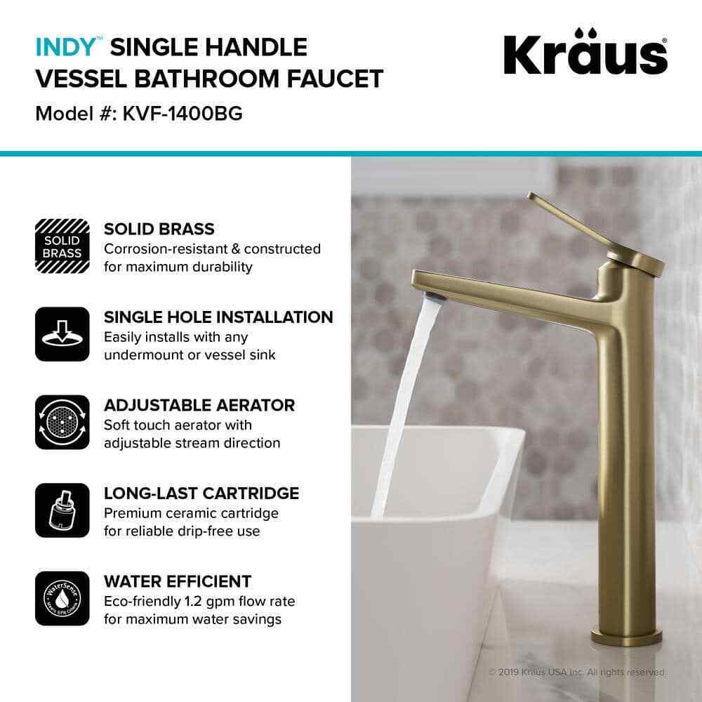 KRAUS Indy Single Handle Vessel Sink Faucet in Brushed Gold KVF-1400BG