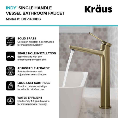 KRAUS Indy Single Handle Vessel Sink Faucet in Brushed Gold KVF-1400BG