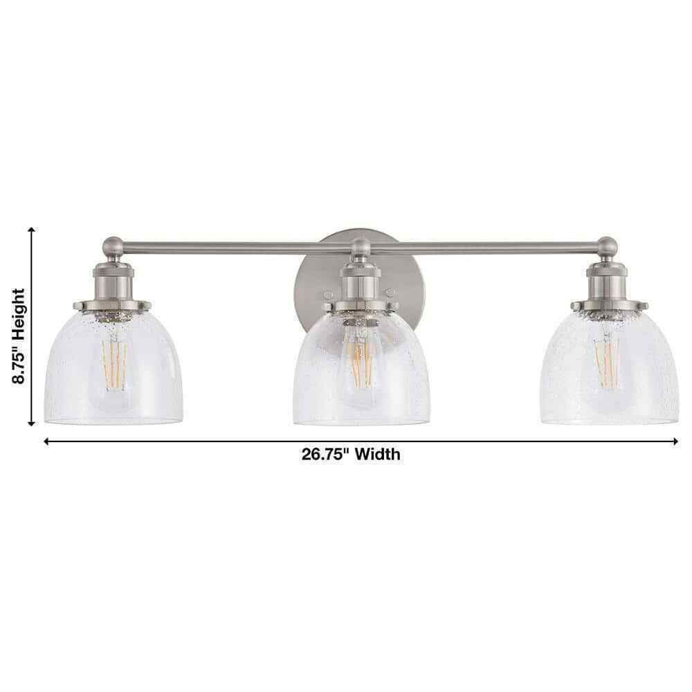 Home Decorators Evelyn 26.75 in. 3-Light Brushed Nickel Vanity Light