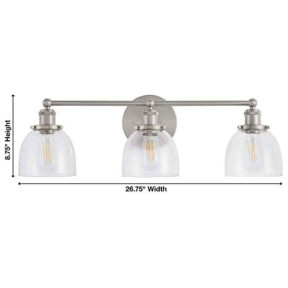 Home Decorators Evelyn 26.75 in. 3-Light Brushed Nickel Vanity Light