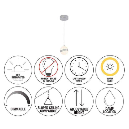 Artika Wavey 7-Watt 1 Light Chrome Modern LED Mini Pendant Light Fixture