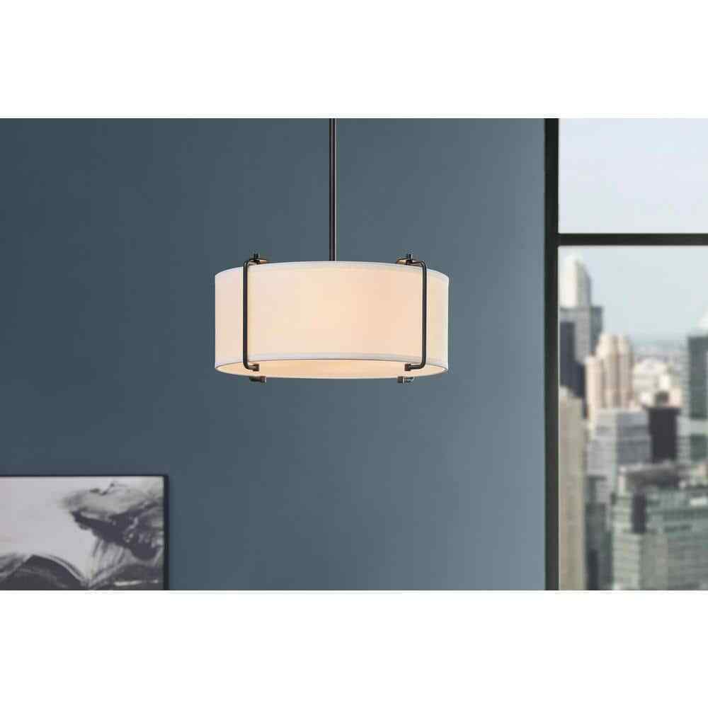 Home Decorators Brookley 4-Light Matte Black Pendant w/ White Fabric Shade