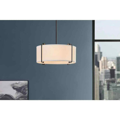 Home Decorators Brookley 4-Light Matte Black Pendant w/ White Fabric Shade