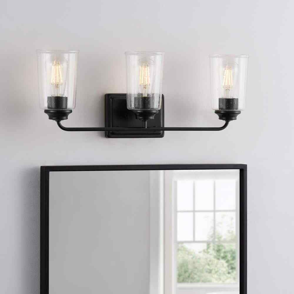 Hampton Bay Evangeline 23 in 3-Light Matte Black Farmhouse Bathroom Vanity Light