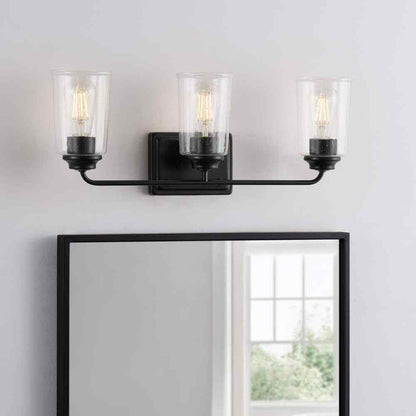 Hampton Bay Evangeline 23 in 3-Light Matte Black Farmhouse Bathroom Vanity Light