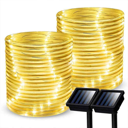 GIGALUMI 35.7 ft. Solar Powered Warm White LED Rope Light with 8 Modes 2-Pack
