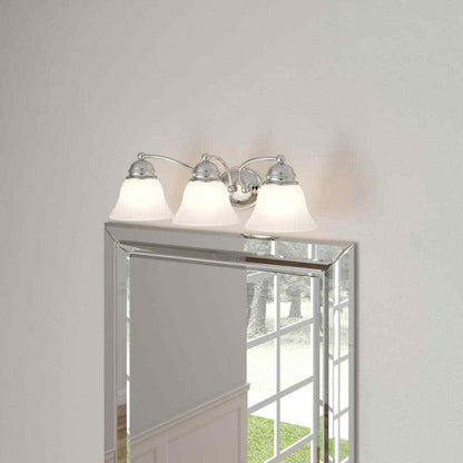 SATCO 3-Light Polished Chrome Vanity Light with Alabaster Glass Bell Shades
