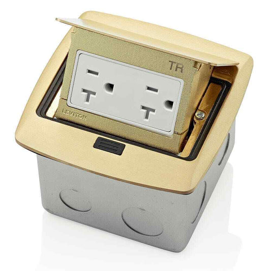 Leviton Pop-Up Floor Box with 20 Amp Tamper-Resistant Outlet Brass PFTR2-BR