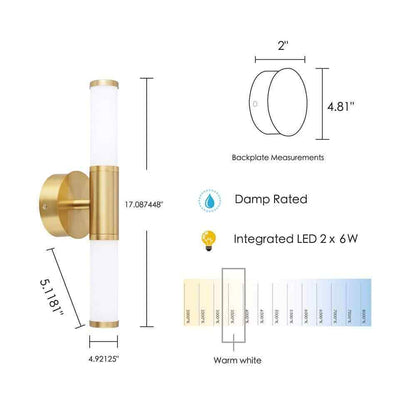 Eglo Palmera Brushed Gold LED Bathroom Vanity Light with Etched Glass Shades