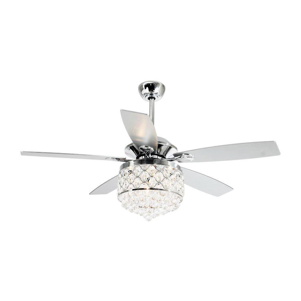 Parrot Uncle 52 in. Indoor Chrome Downrod Mount Crystal Chandelier Ceiling Fan