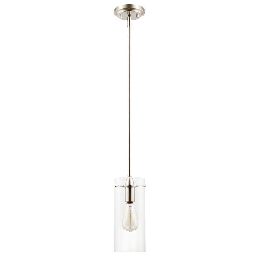 Light Society Montreal 1-Light Clear/Satin Nickel Pendant with Glass Shade