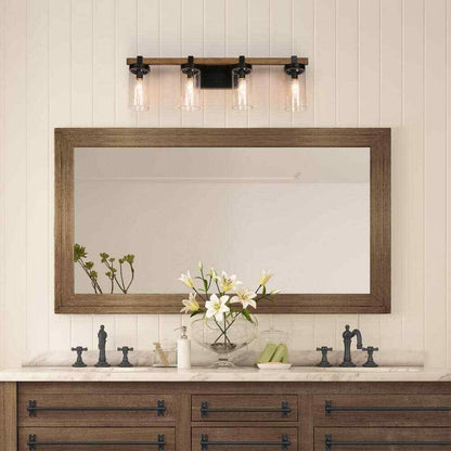 LNC Industrial 29 in. 4-Light Black Vanity Light w/ Seeded Glass Shades