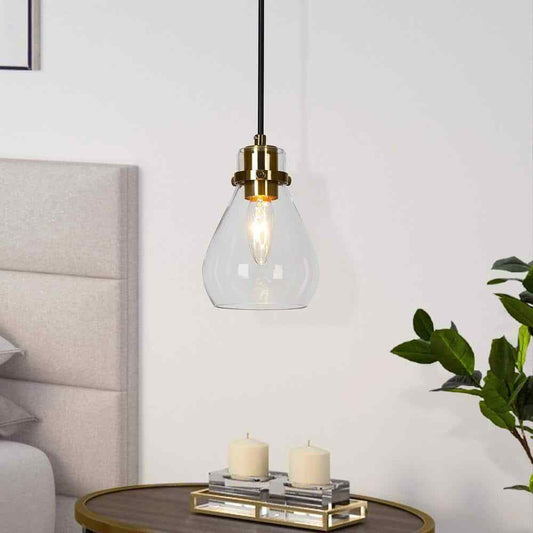 Uolfin Modern Teardrop Kitchen Island 1-Light Black and Brass Pendant Light
