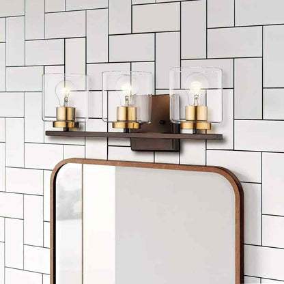 JAZAVA 20.9 in. 3Oil Rubbed Bronze and Gold Finish Vanity Light w/ Glass Shade