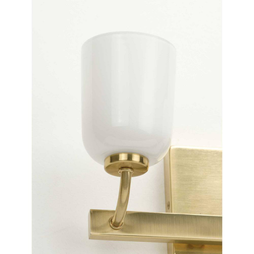 Progress Lighting Moore 2-Light Satin Brass White Opal Glass Vanity Light