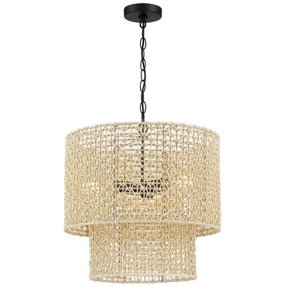 TRUE FINE Bohe 19 in. 4-Light Bohemian Pendant with Natural Rattan Shade