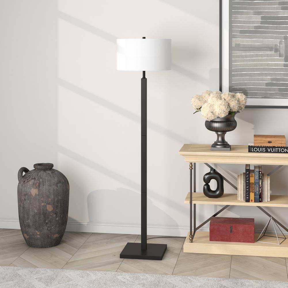 Hudson+Canal Flaherty 62.32 in. Blackened Bronze Floor Lamp with Fabric Shade