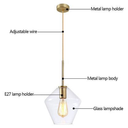 LamQee 9.1 in. W x 8.5 in. H 1-Light Clear Glass Champagne Gold Pendant Light