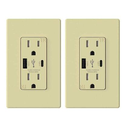ELEGRP 25-Watt 15 Amp Type A and C Dual USB Charger w/ Duplex Outlet, Ivory