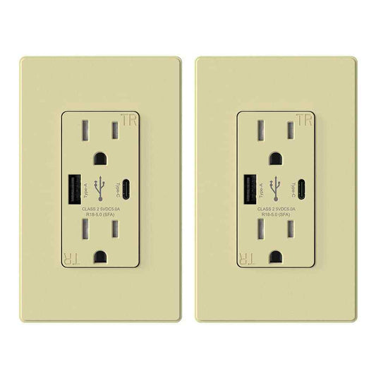 ELEGRP 25-Watt 15 Amp Type A and C Dual USB Charger w/ Duplex Outlet, Ivory
