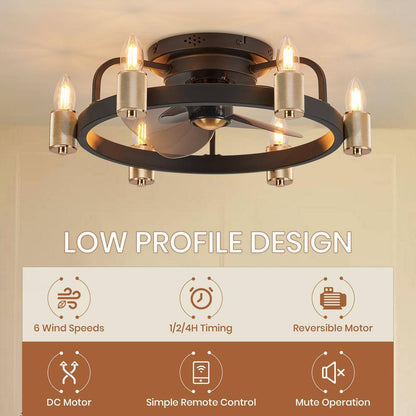 FANNEHONNE 20 in. Gold Flush Mount Caged Ceiling Fan w/ Lights and Remote