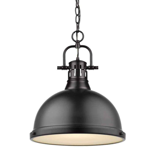 Golden Lighting Duncan 1-Light Black Pendant and Chain with Matte Black Shade