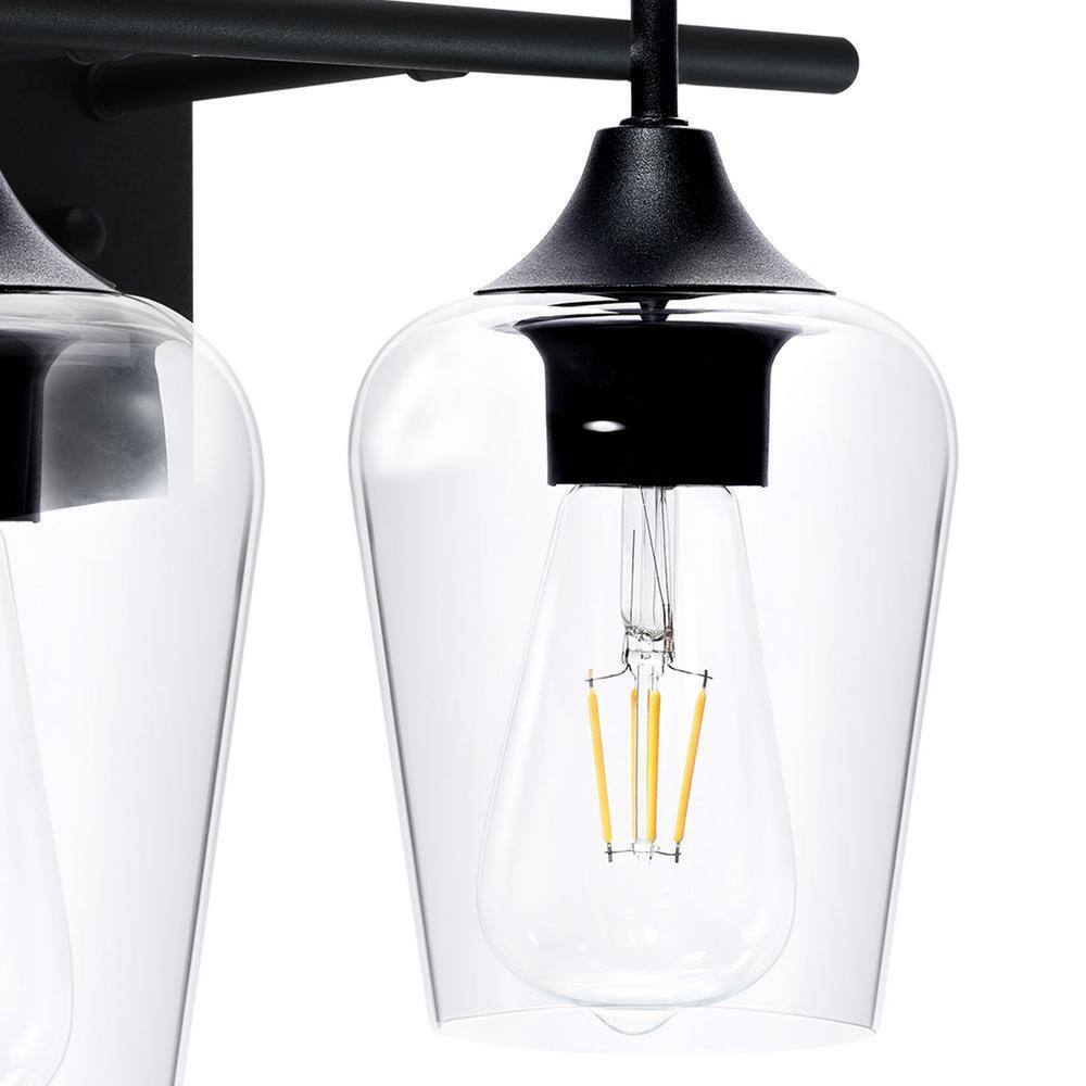 Merra 2-Light Matt Black Vanity Light Bathroom with Clear Glass Shades