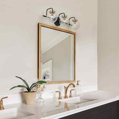 LNC Modern 3-Light Black Vanity Light Brass Wall Light w/ Raspberry Glass Shade